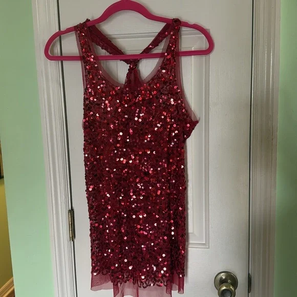 Wet Seal Red Sequined Shiny Sparkly Mesh Racer Back Tank Top Holidays Size XL - Picture 3 of 8